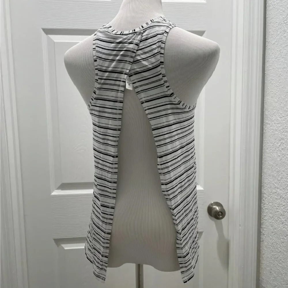 NWT Lululemon All Tied Up Tank Cut Back Stripe White Black 4